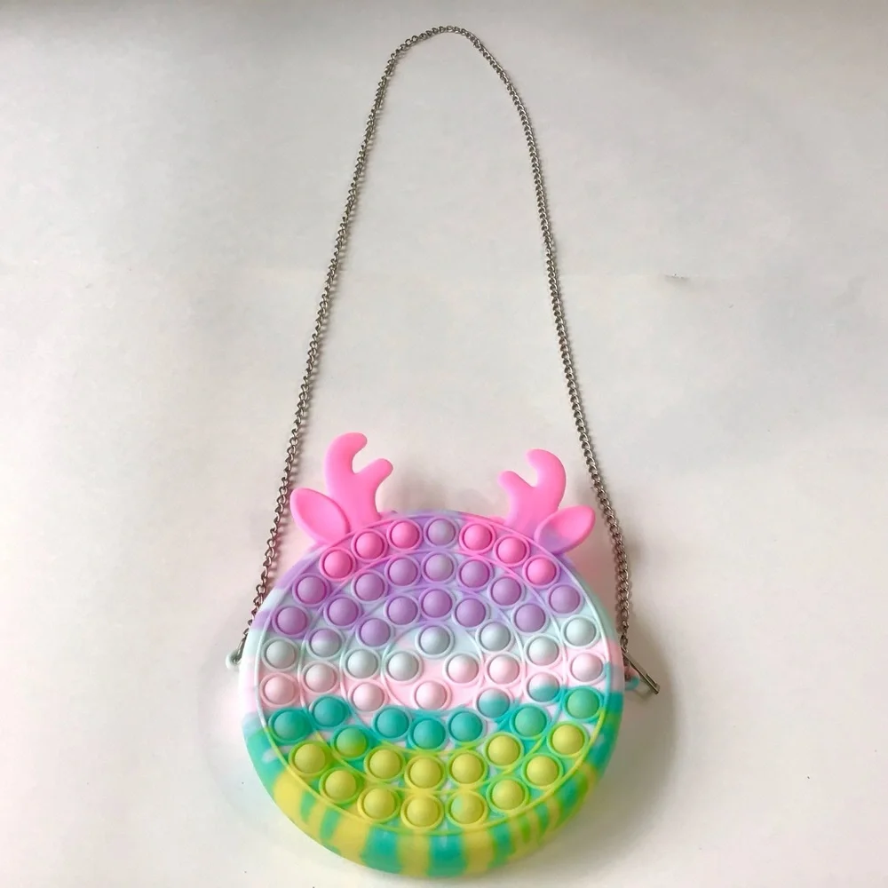 Pop-It Fidget Purse Sensory Push Bubble Rainbow Crossbody Shoulder Bag Chain Zip